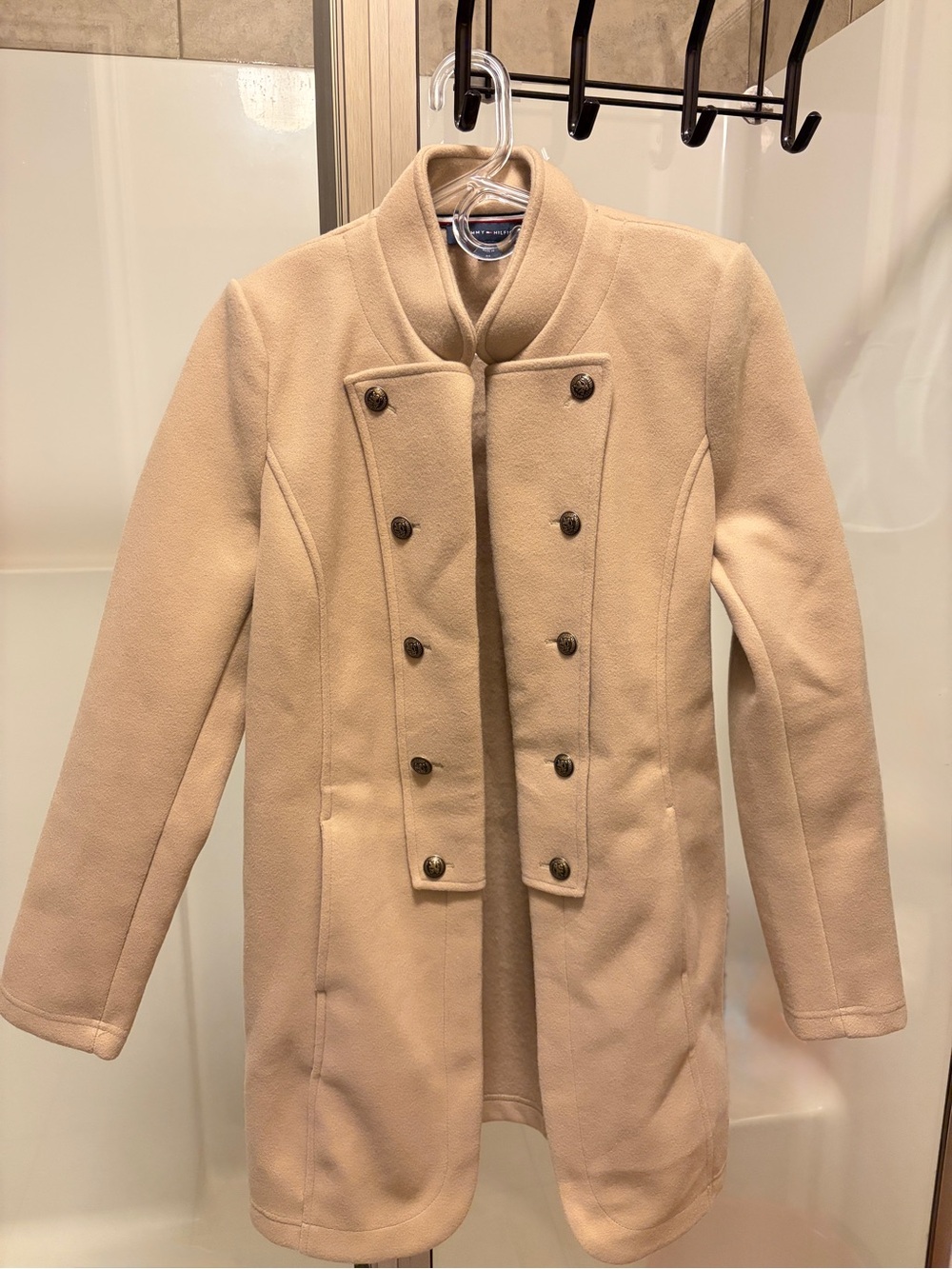 Tommy Hilfiger Tan Wool-Blend Coat with Signature Trim